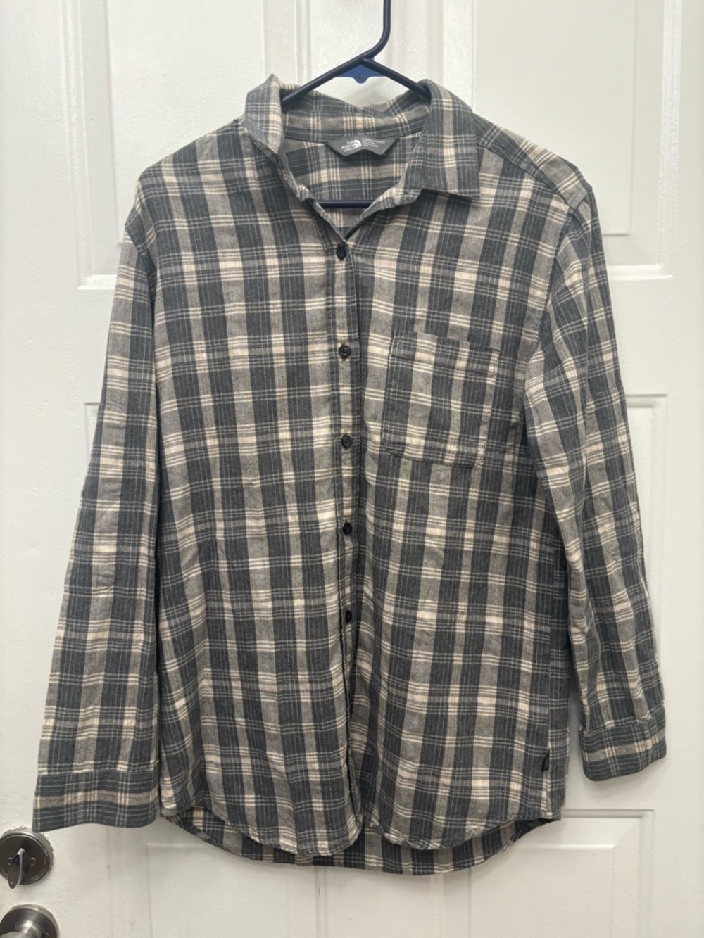The North Face Gray and Cream Plaid Button-Down Shirt